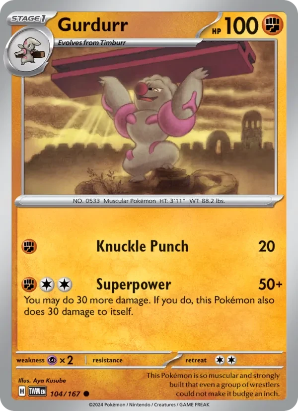 Gurdurr 104/167 Twilight Masquerade Pokémon card