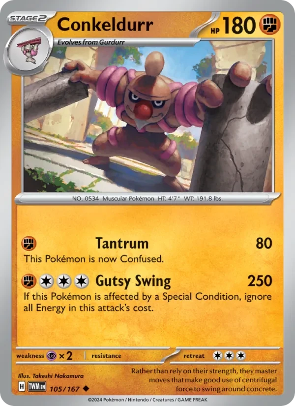 Conkeldurr 105/167 Twilight Masquerade Pokémon card