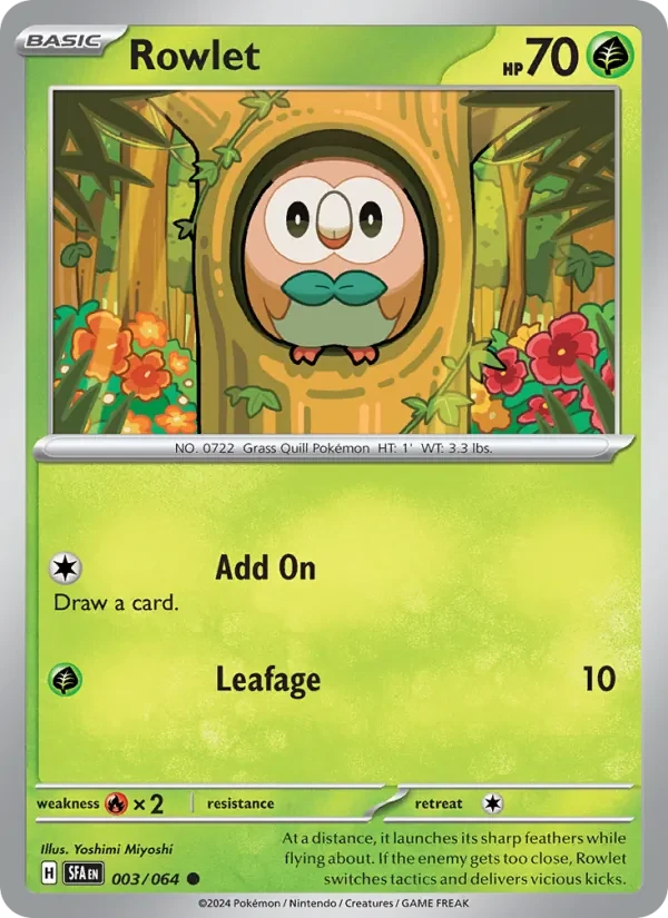 Rowlet 003/64 Shrouded Fable Pokémon card