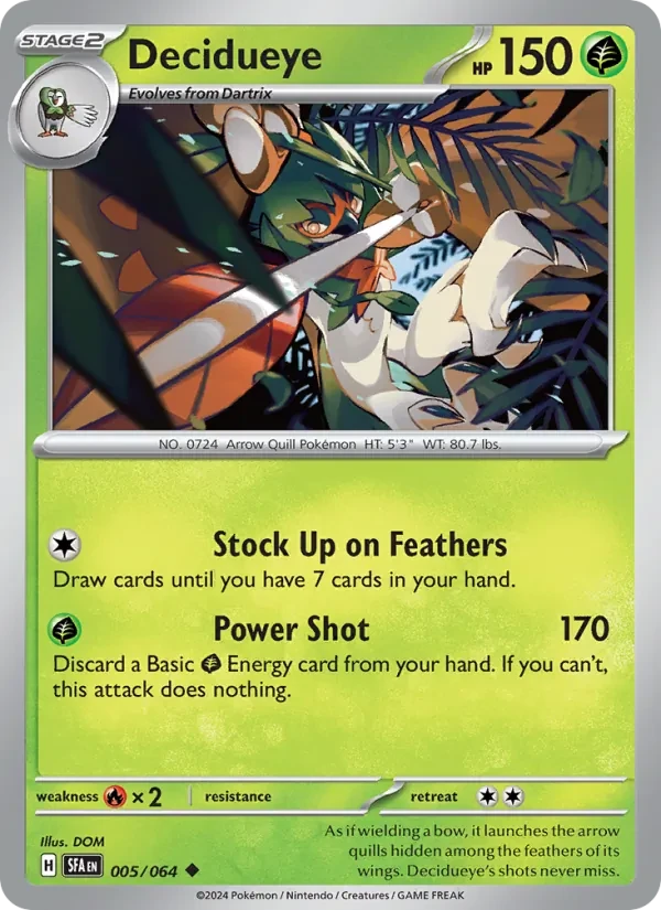 Decidueye 005/64 Shrouded Fable Pokémon card