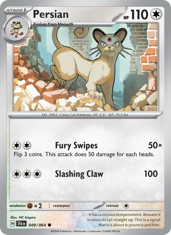 Persian 049/64 Shrouded Fable Pokémon card