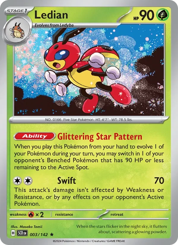 Ledian 003/142 Stellar Crown Pokémon card