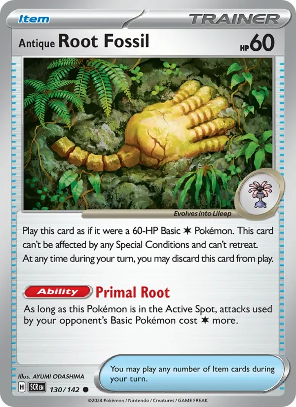 Antique Root Fossil 130/142 Stellar Crown Pokémon card
