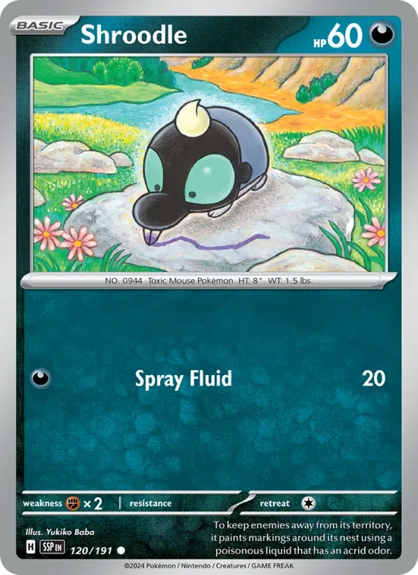 Shroodle 120/191 Surging Sparks Pokémon card