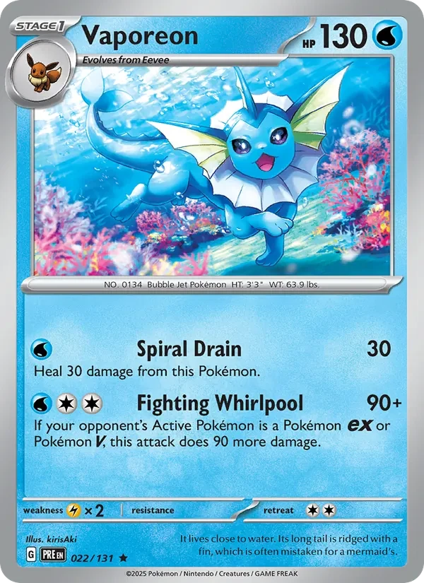 Vaporeon 022/131 Prismatic Evolutions Pokémon card