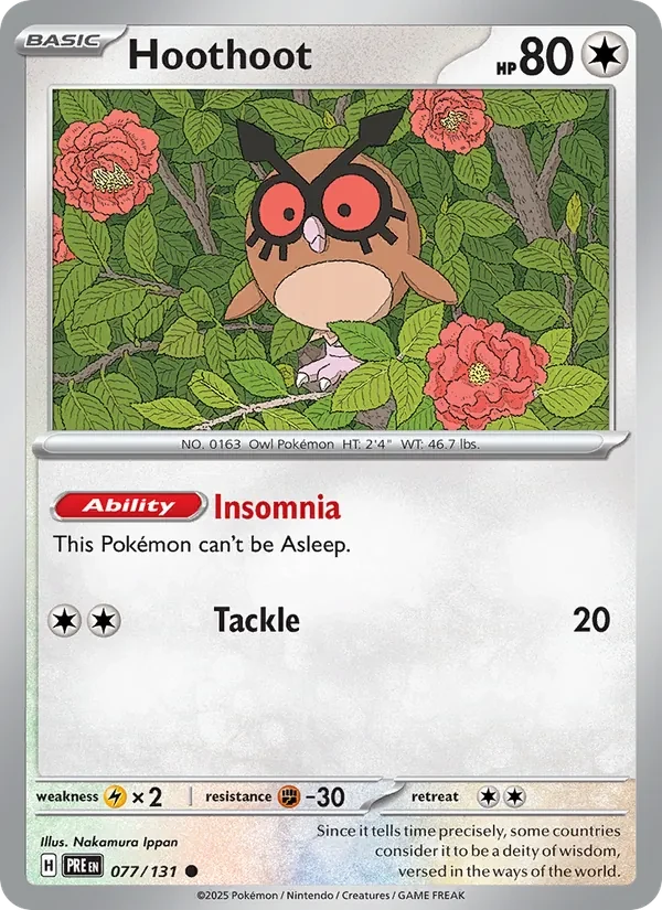 Hoothoot 077/131 Prismatic Evolutions Pokémon Karte