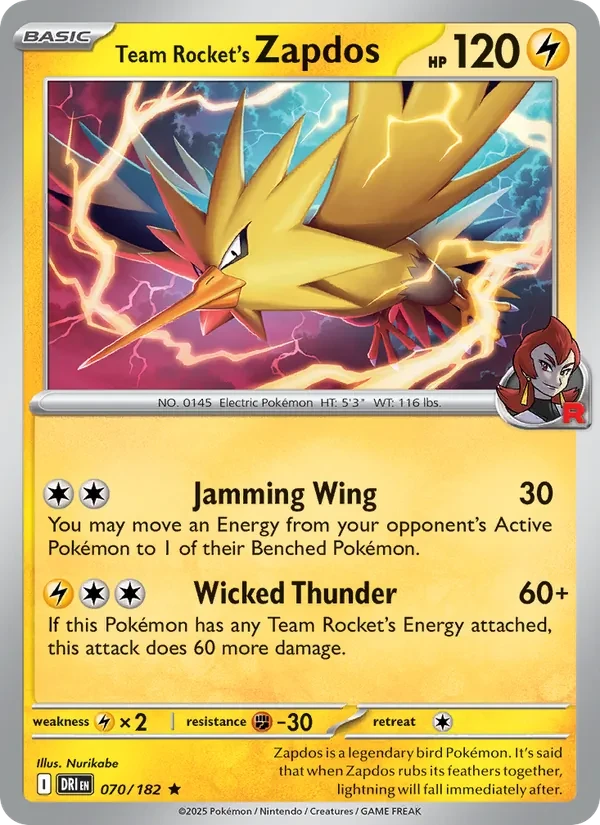 Team Rocket's Zapdos 070/182 Destined Rivals Pokémon card
