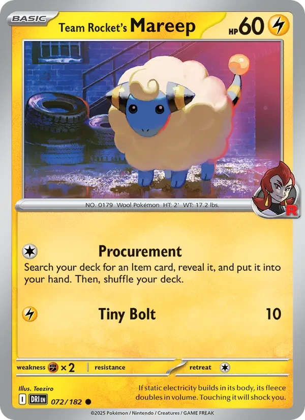 Team Rocket's Mareep 072/182 Destined Rivals Pokémon card