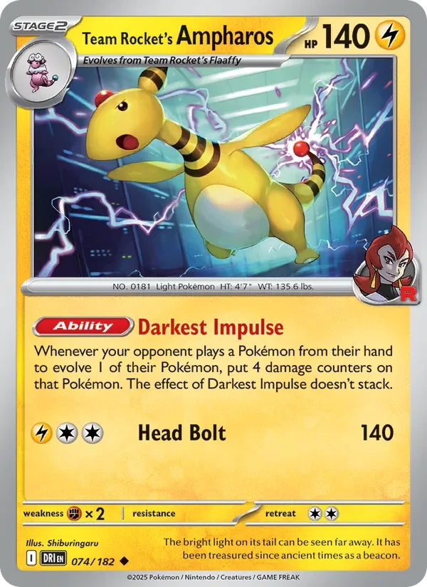 Team Rocket's Ampharos 074/182 Destined Rivals Pokémon card