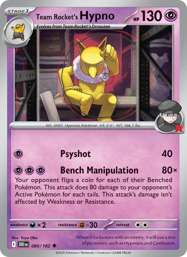 Team Rocket's Hypno 080/182 Destined Rivals Pokémon card