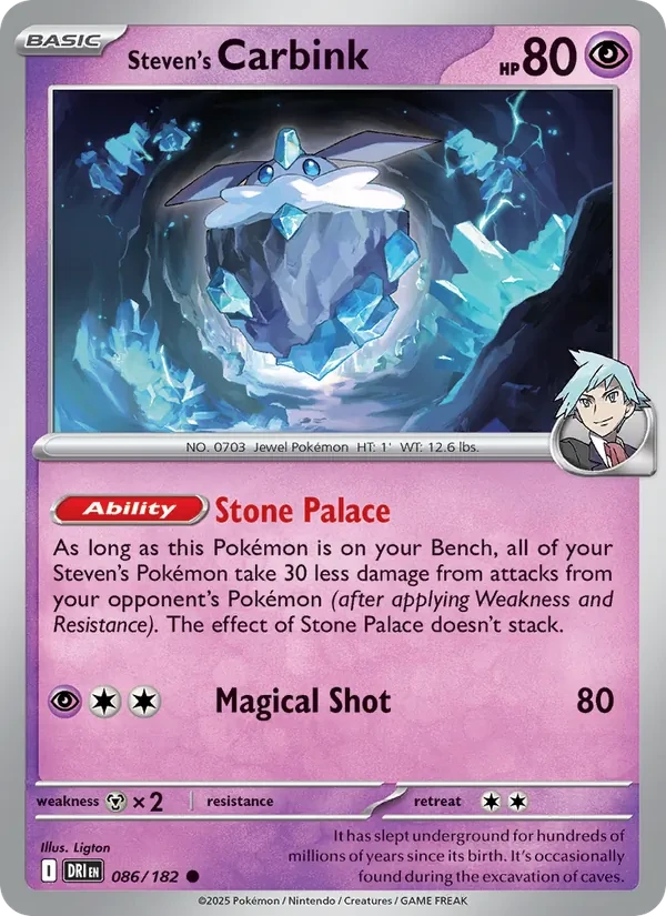 Steven's Carbink 086/182 Destined Rivals Pokémon Karte