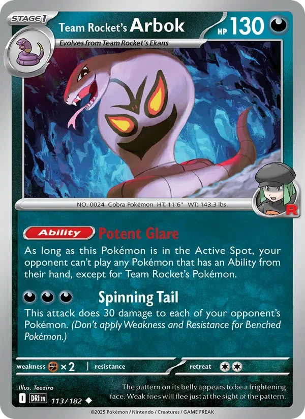 Team Rocket's Arbok 113/182 Destined Rivals Pokémon card