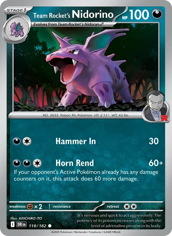 Team Rocket's Nidorino 118/182 Destined Rivals Pokémon Karte
