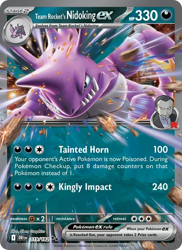 Team Rocket's Nidoking ex 119/182 Destined Rivals Pokémon card