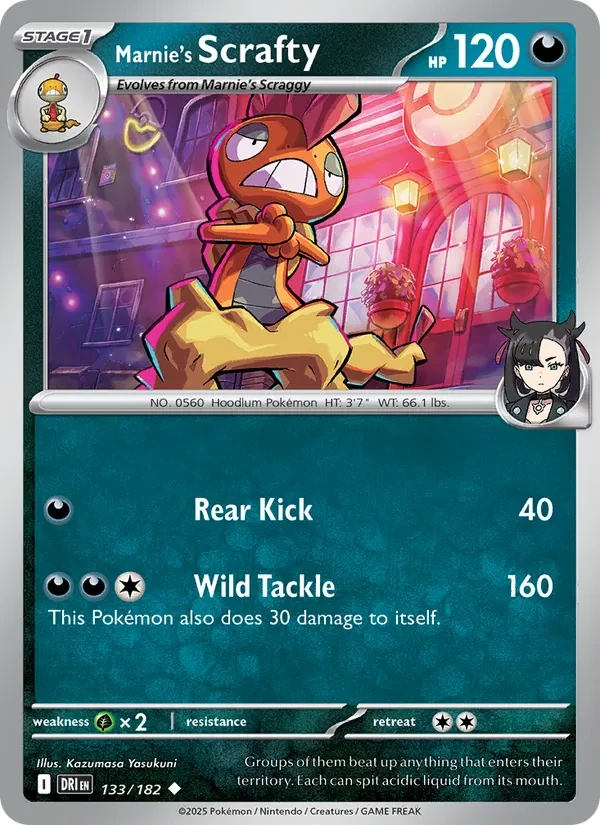 Marnie's Scrafty 133/182 Destined Rivals Pokémon card