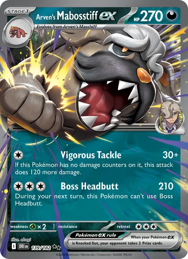 Arven's Mabosstiff ex 139/182 Destined Rivals Pokémon card