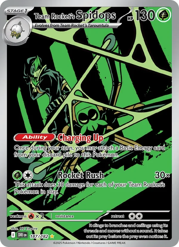 Team Rocket's Spidops 187/182 Destined Rivals Pokémon card
