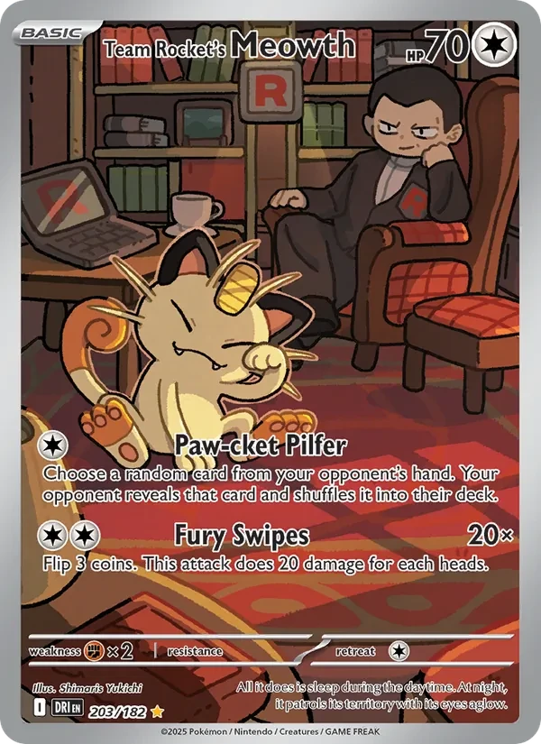 Team Rocket's Meowth 203/182 Destined Rivals Pokémon card