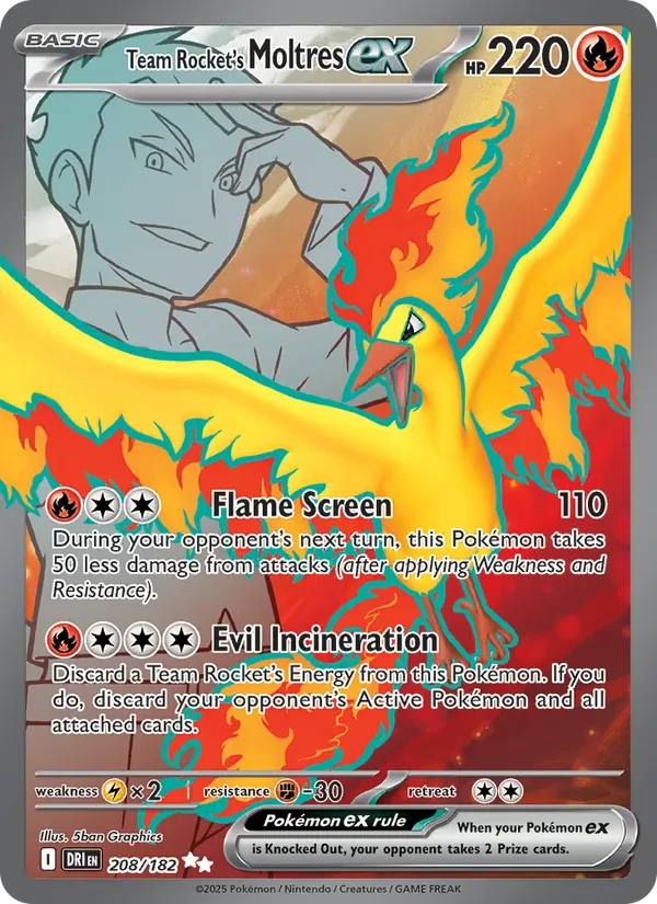 Carta Pokémon Team Rocket's Moltres ex 208/182 Destined Rivals