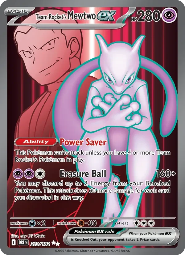 Team Rocket's Mewtwo ex 213/182 Destined Rivals Pokémon card