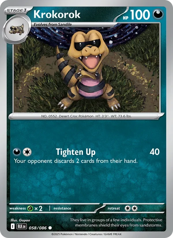 Krokorok 058/86 Black Bolt Pokémon card