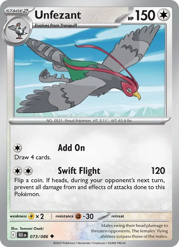 Unfezant 073/86 Black Bolt Pokémon card