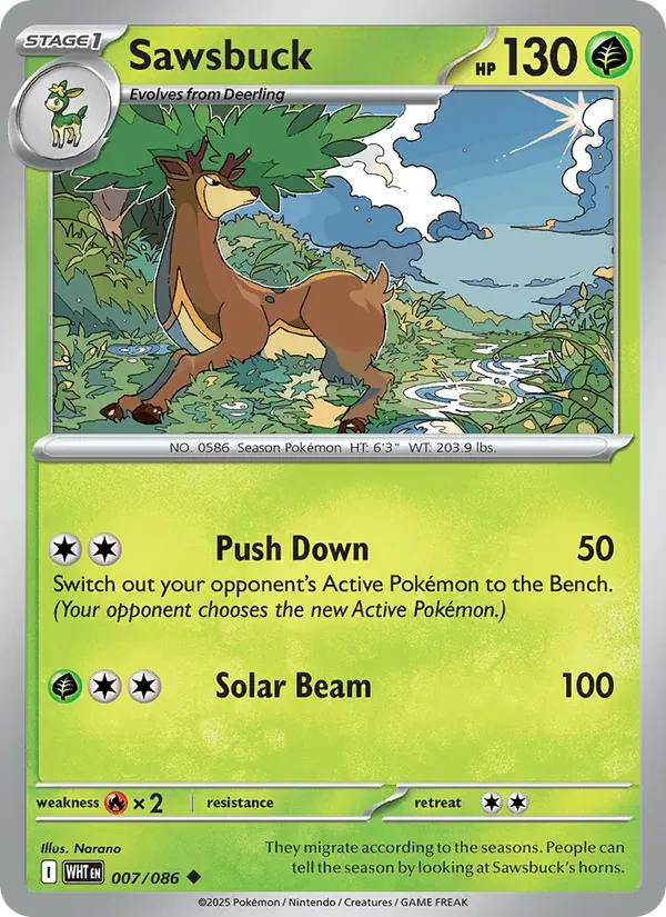 Sawsbuck 007/86 White Flare Pokémon card