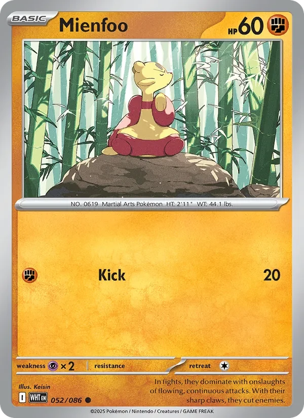 Mienfoo 052/86 White Flare Pokémon card