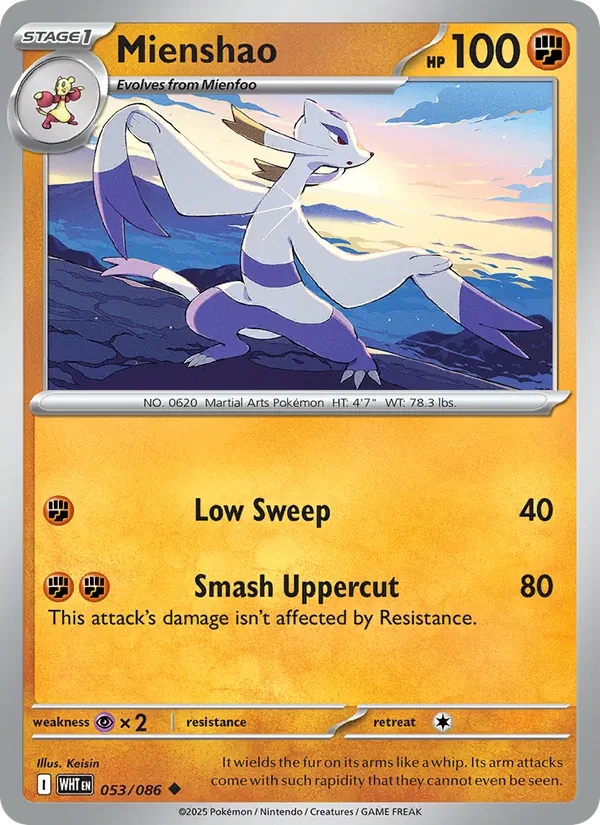 Mienshao 053/86 White Flare Pokémon card