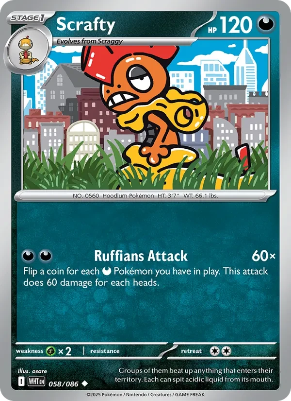 Scrafty 058/86 White Flare Pokémon card