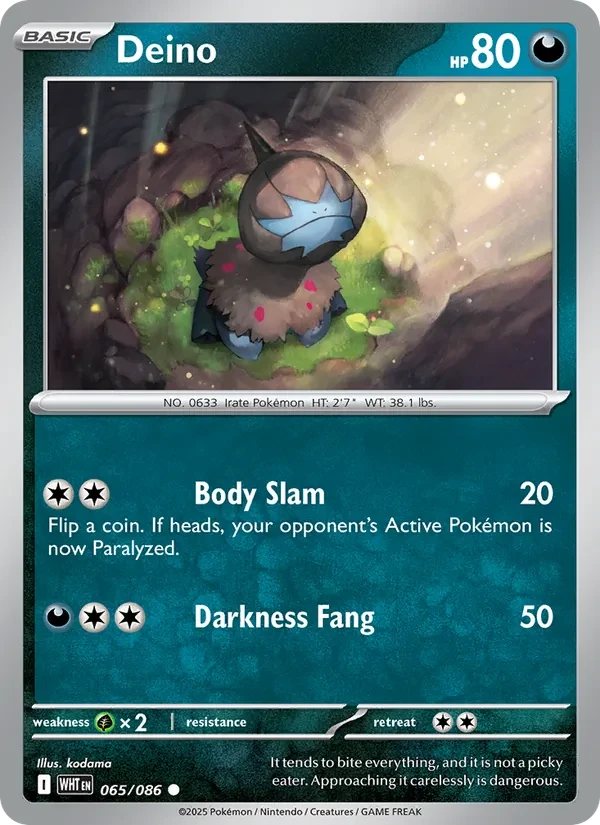 Deino 065/86 White Flare Pokémon Karte
