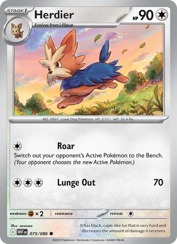 Herdier 075/86 White Flare Pokémon kaart