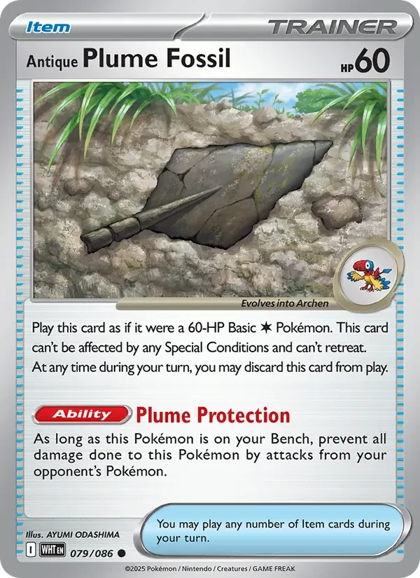 Antique Plume Fossil 079/86 White Flare Pokémon Karte