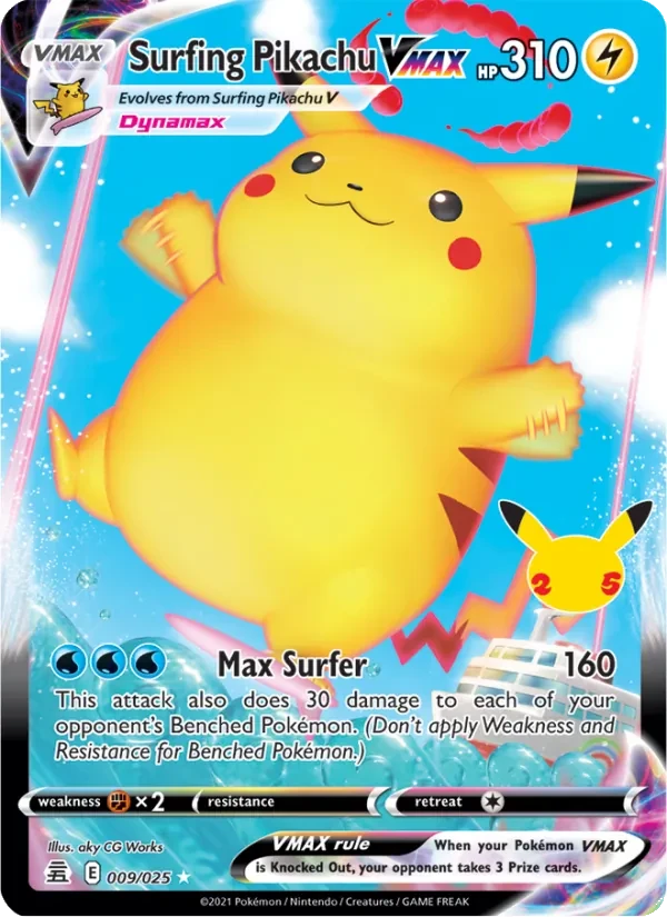 Surfing Pikachu VMAX 9/25 Celebrations Pokémon card