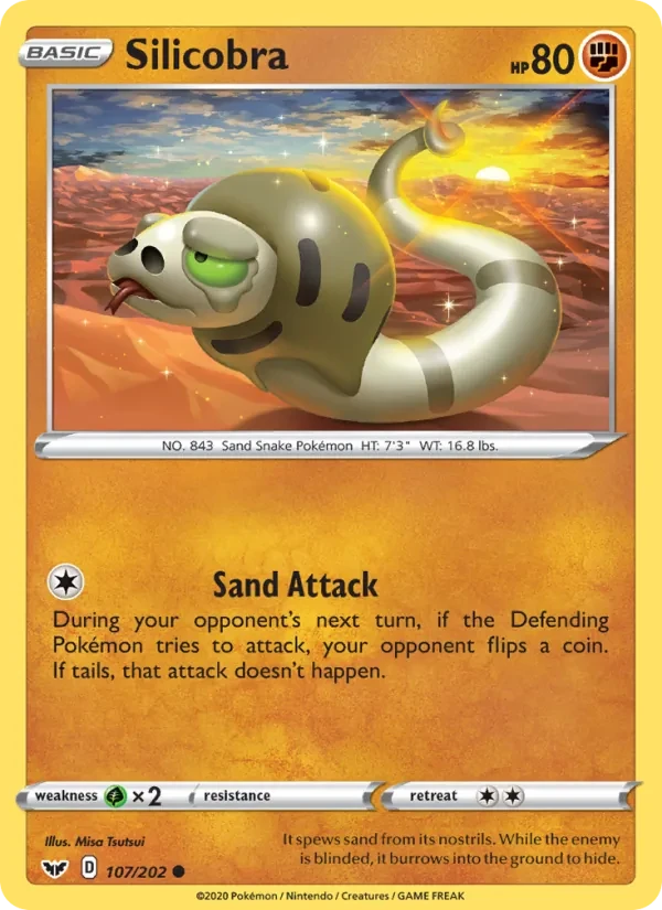 Silicobra 107/202 Sword & Shield Pokémon card