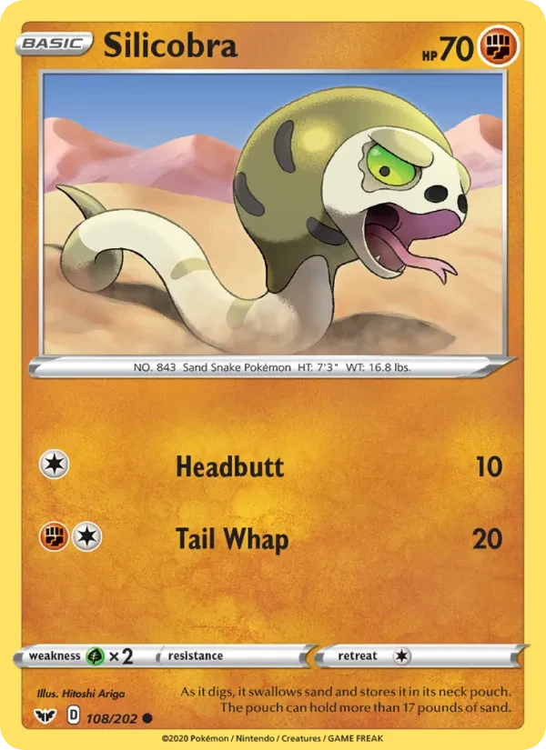 Silicobra 108/202 Sword & Shield Pokémon card