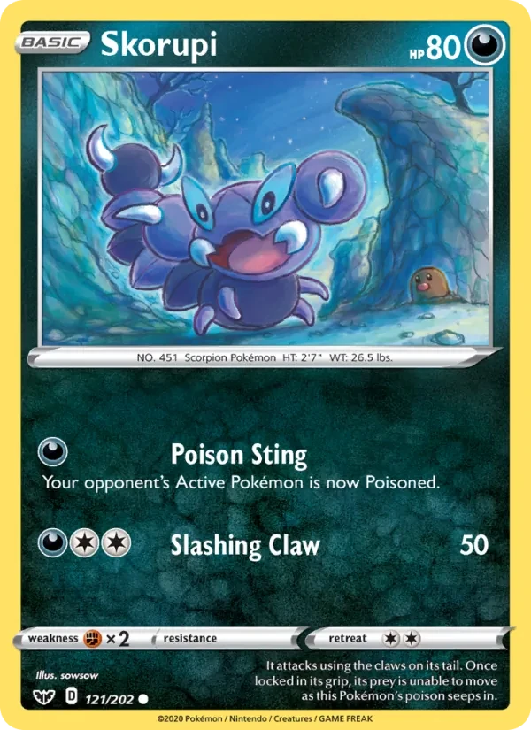Skorupi 121/202 Sword & Shield Pokémon card