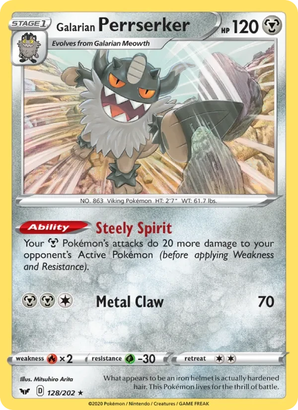 Galarian Perrserker 128/202 Sword & Shield Pokémon card