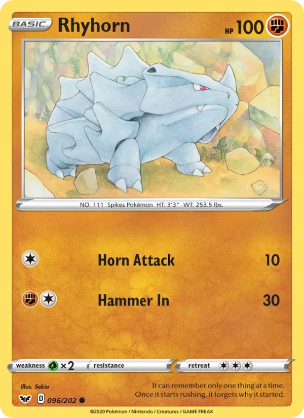 Rhyhorn 96/202 Sword & Shield Pokémon Karte