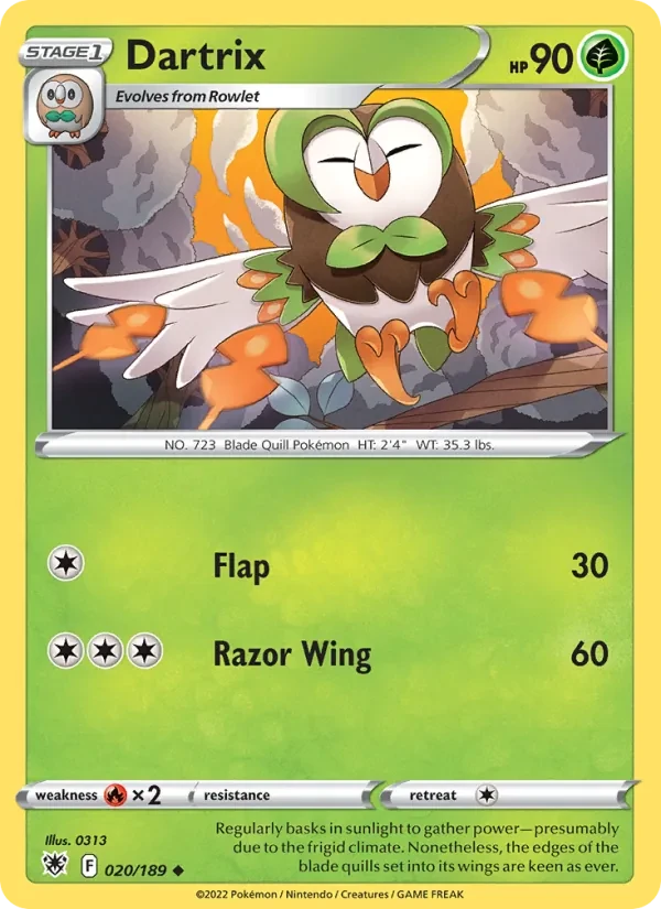 Dartrix 020/189 Astral Radiance Pokémon card