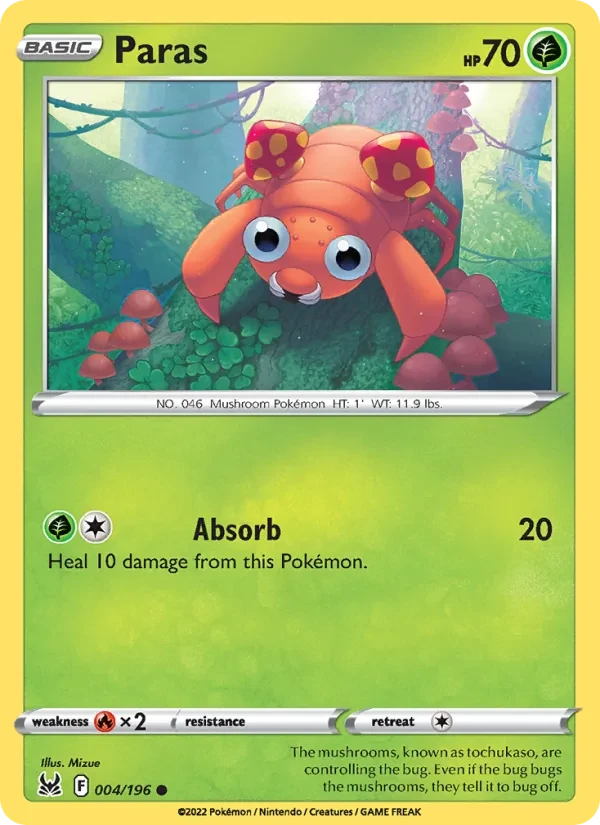 Paras 004/196 Lost Origin Pokémon card