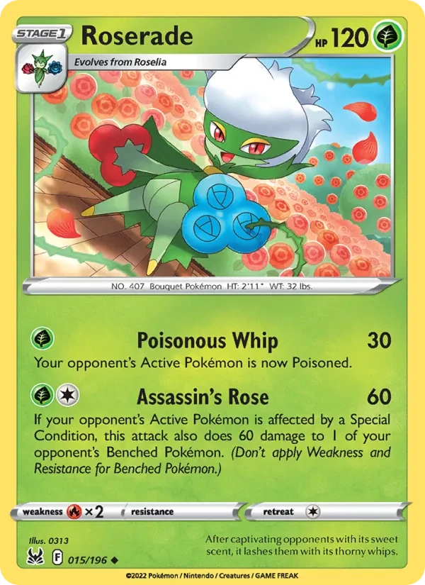 Roserade 015/196 Lost Origin Pokémon card