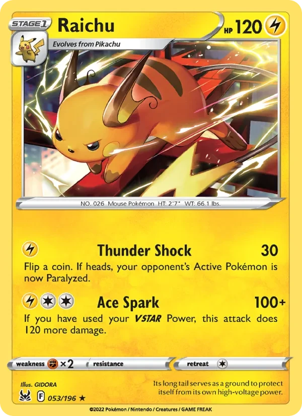 Raichu 053/196 Lost Origin Pokémon card