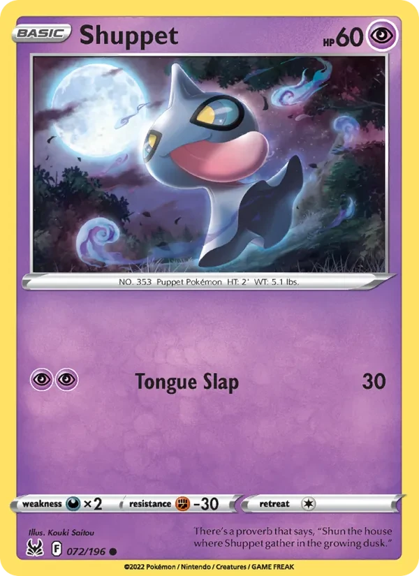 Shuppet 072/196 Lost Origin Pokémon card