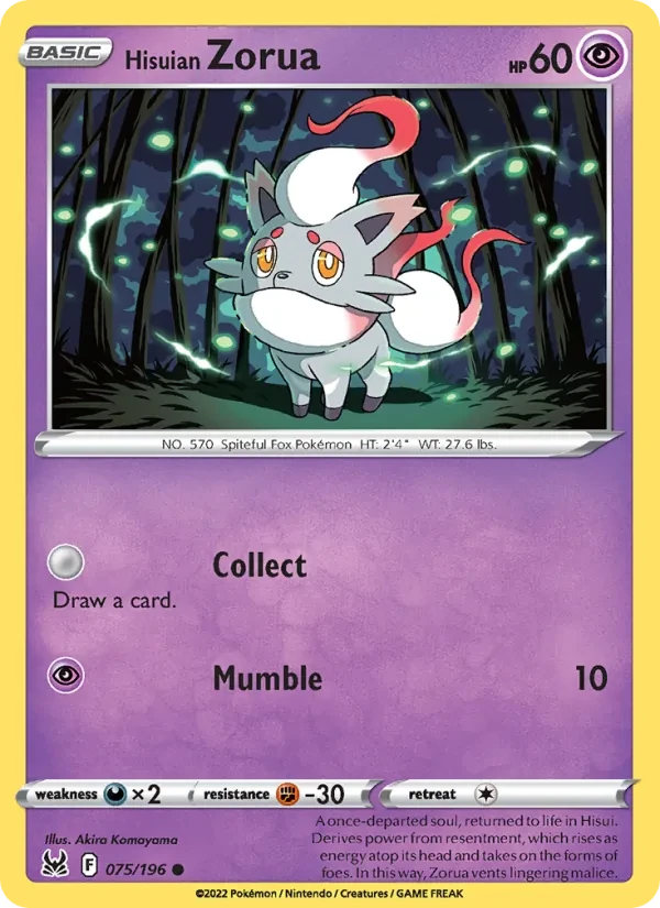 Hisuian Zorua 075/196 Lost Origin Pokémon card