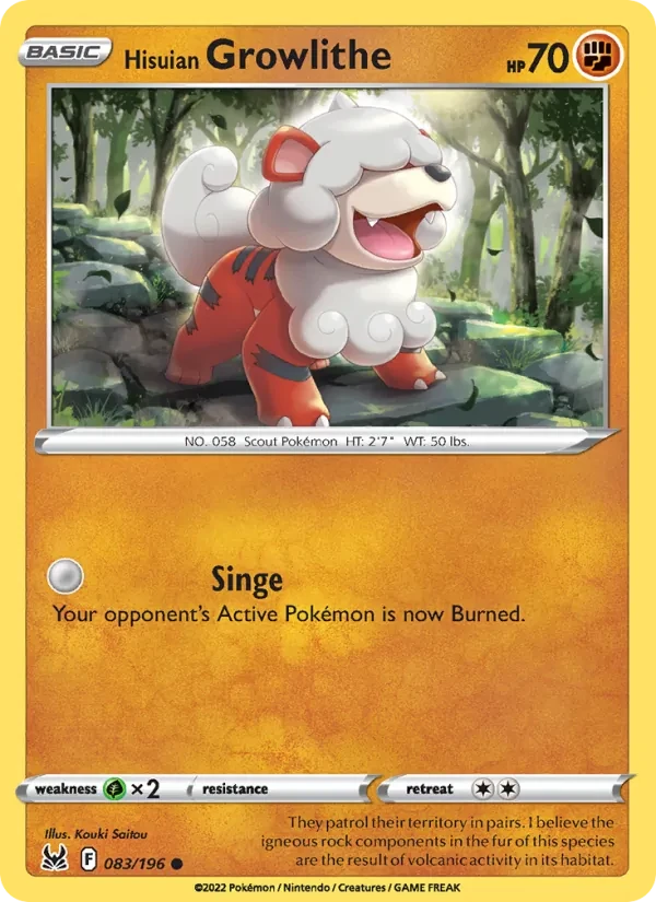 Hisuian Growlithe 083/196 Lost Origin Pokémon Karte