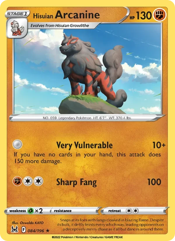 Hisuian Arcanine 084/196 Lost Origin Pokémon card