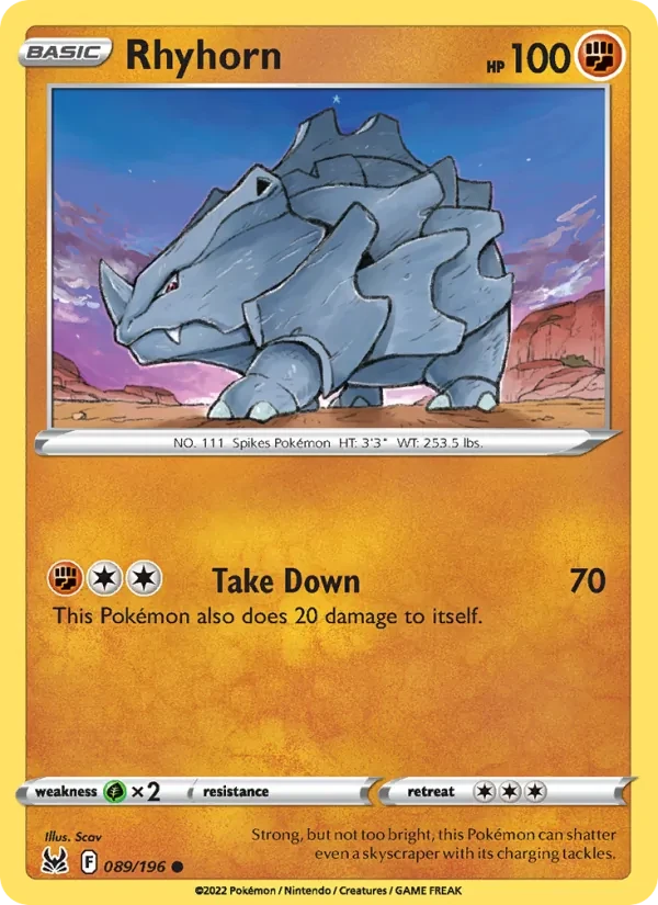 Rhyhorn 089/196 Lost Origin Pokémon card
