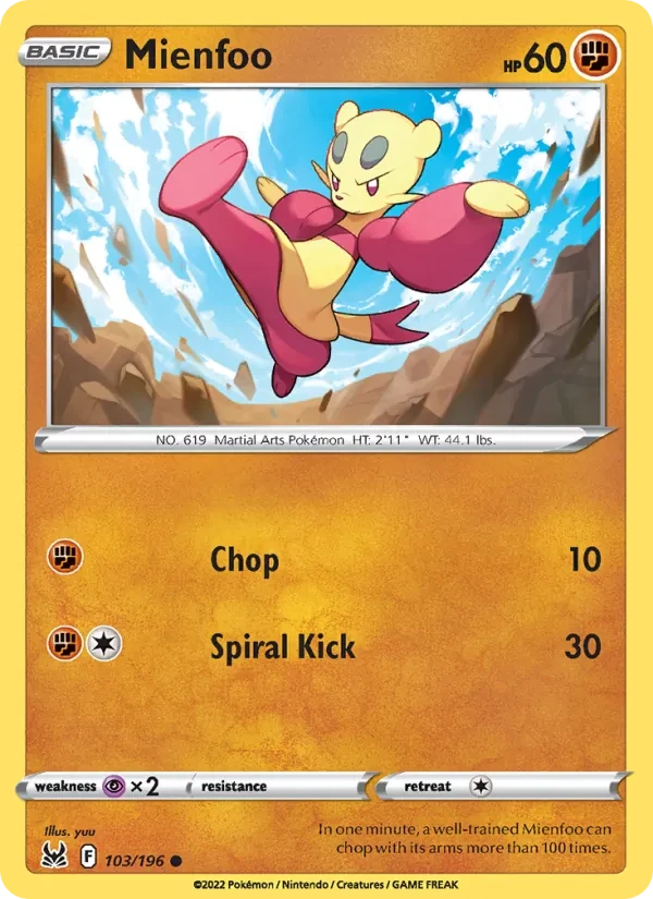Mienfoo 103/196 Lost Origin Pokémon card