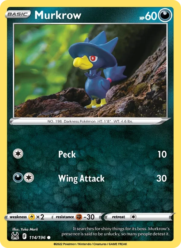 Murkrow 114/196 Lost Origin Pokémon kaart